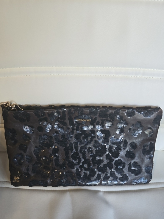 Coach Handbags - Coach Sequin Leopard Print Clutch - Black Brown